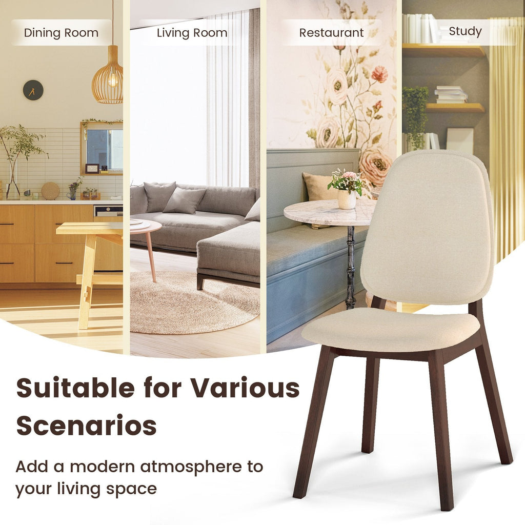 Set of 4 Dining Chairs with Padded Oval Back and Seat, Walnut Rubber Wood