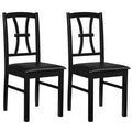 Set of 2 Dining Chairs with Patterned Back and Faux Leather Seat, Black