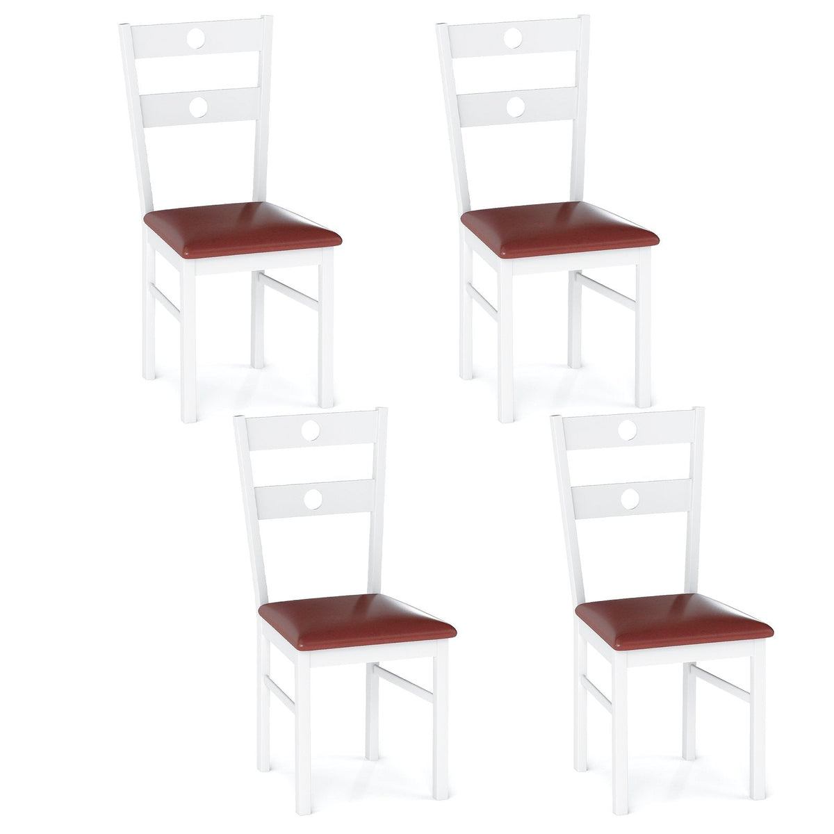 Set of 4 Dining Chairs with Hollowed Back and Burgundy PU Seat, White Rubber Wood