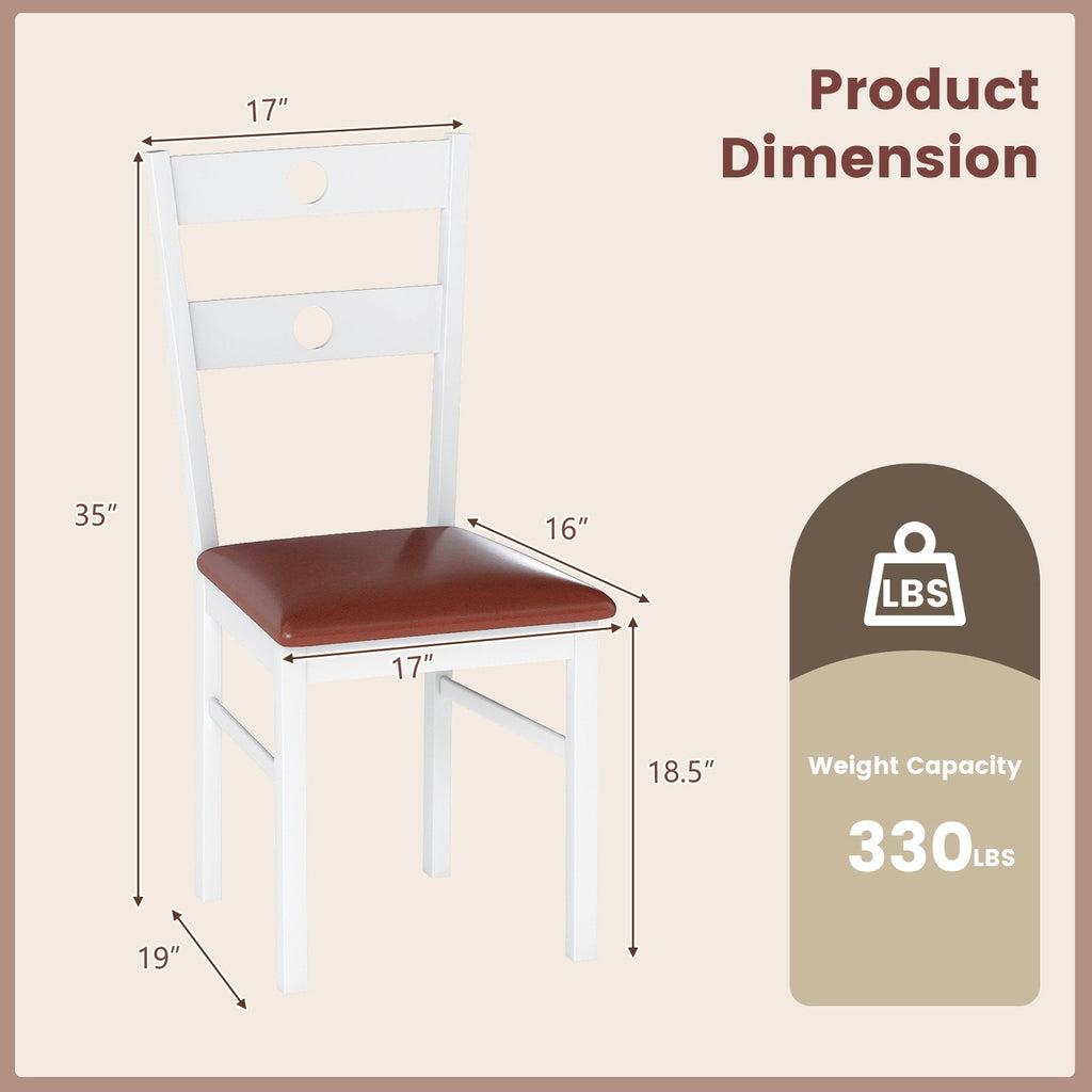 Set of 4 Dining Chairs with Hollowed Back and Burgundy PU Seat, White Rubber Wood