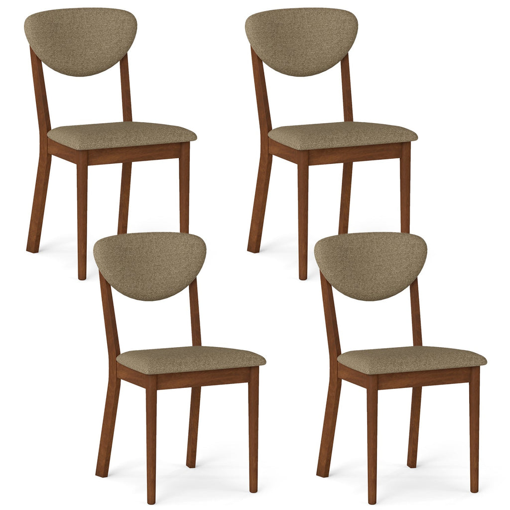 Set of 4 Dining Chairs with Rounded Padded Back and Seat, Walnut and Brown
