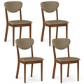 Set of 4 Dining Chairs with Rounded Padded Back and Seat, Walnut and Brown