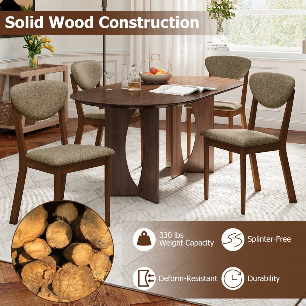Set of 4 Dining Chairs with Rounded Padded Back and Seat, Walnut and Brown