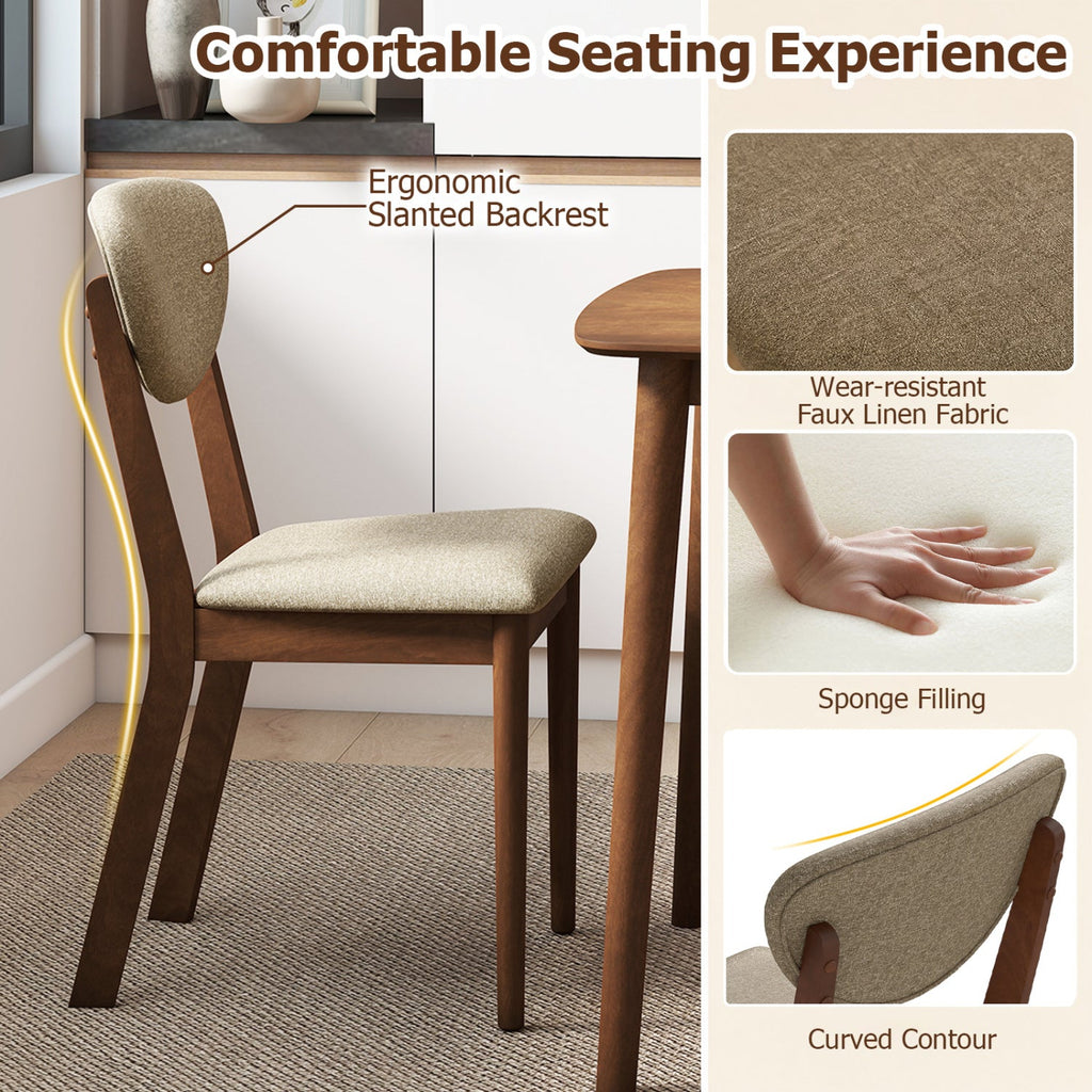 Set of 4 Dining Chairs with Rounded Padded Back and Seat, Walnut and Brown