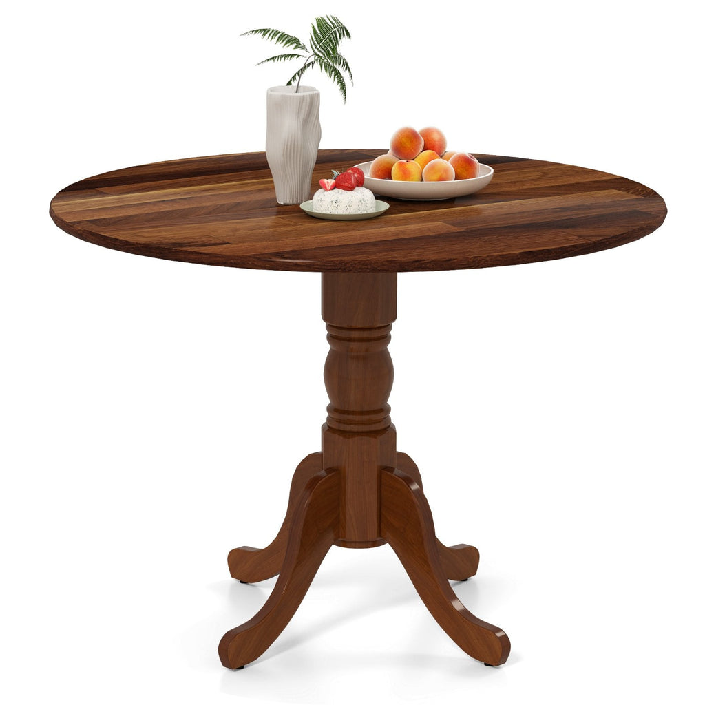 Wooden Dining Table with Round Tabletop and Curved Trestle Legs-Walnut