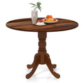 Wooden Dining Table with Round Tabletop and Curved Trestle Legs-Walnut
