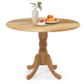 Wooden Dining Table with Round Tabletop and Curved Trestle Legs-Natural