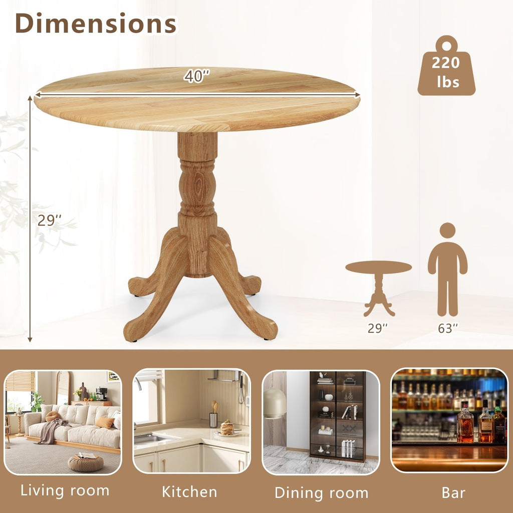 Wooden Dining Table with Round Tabletop and Curved Trestle Legs-Natural