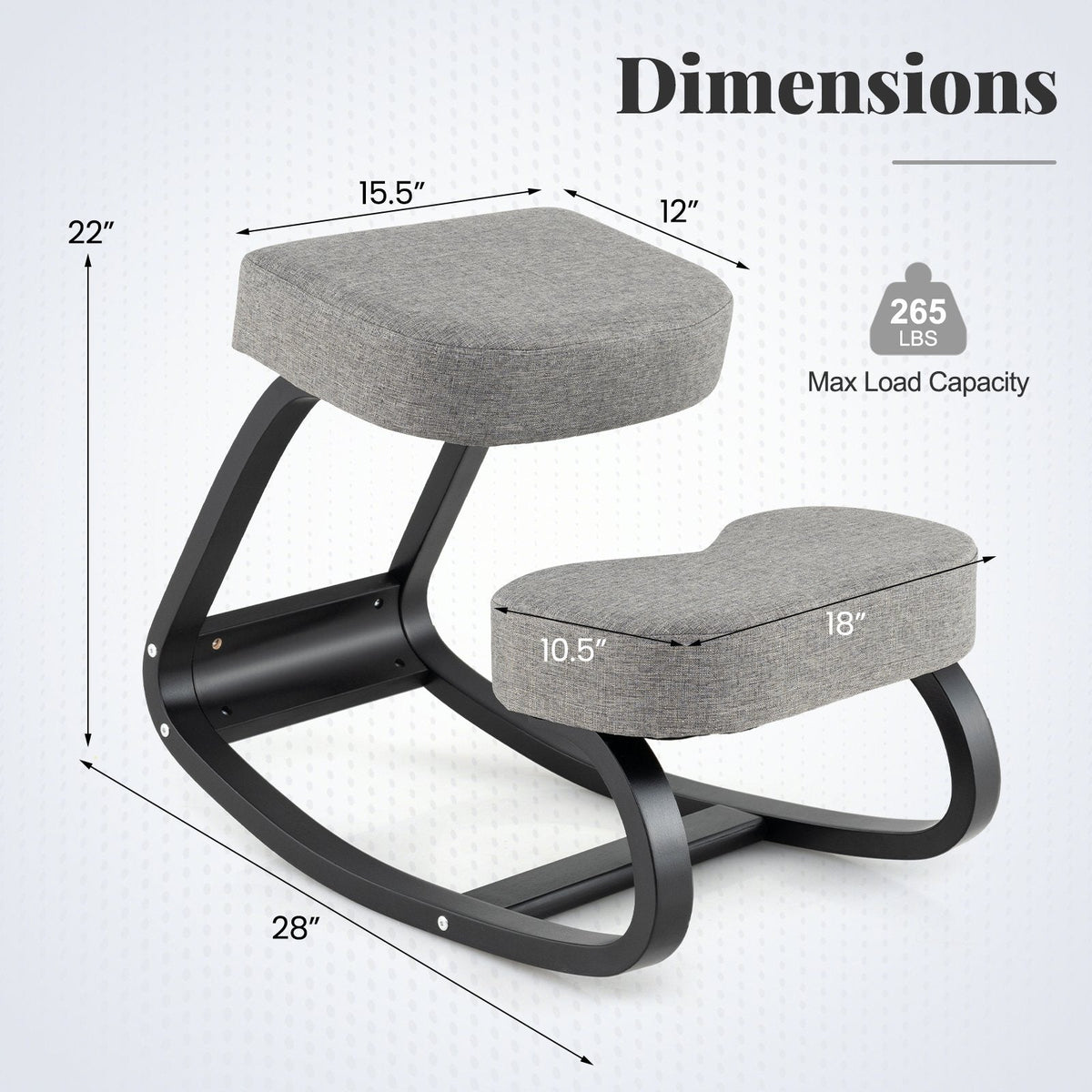 Wooden Ergonomic Rocking Kneeling Backless Chair with Padded Cushion-Grey