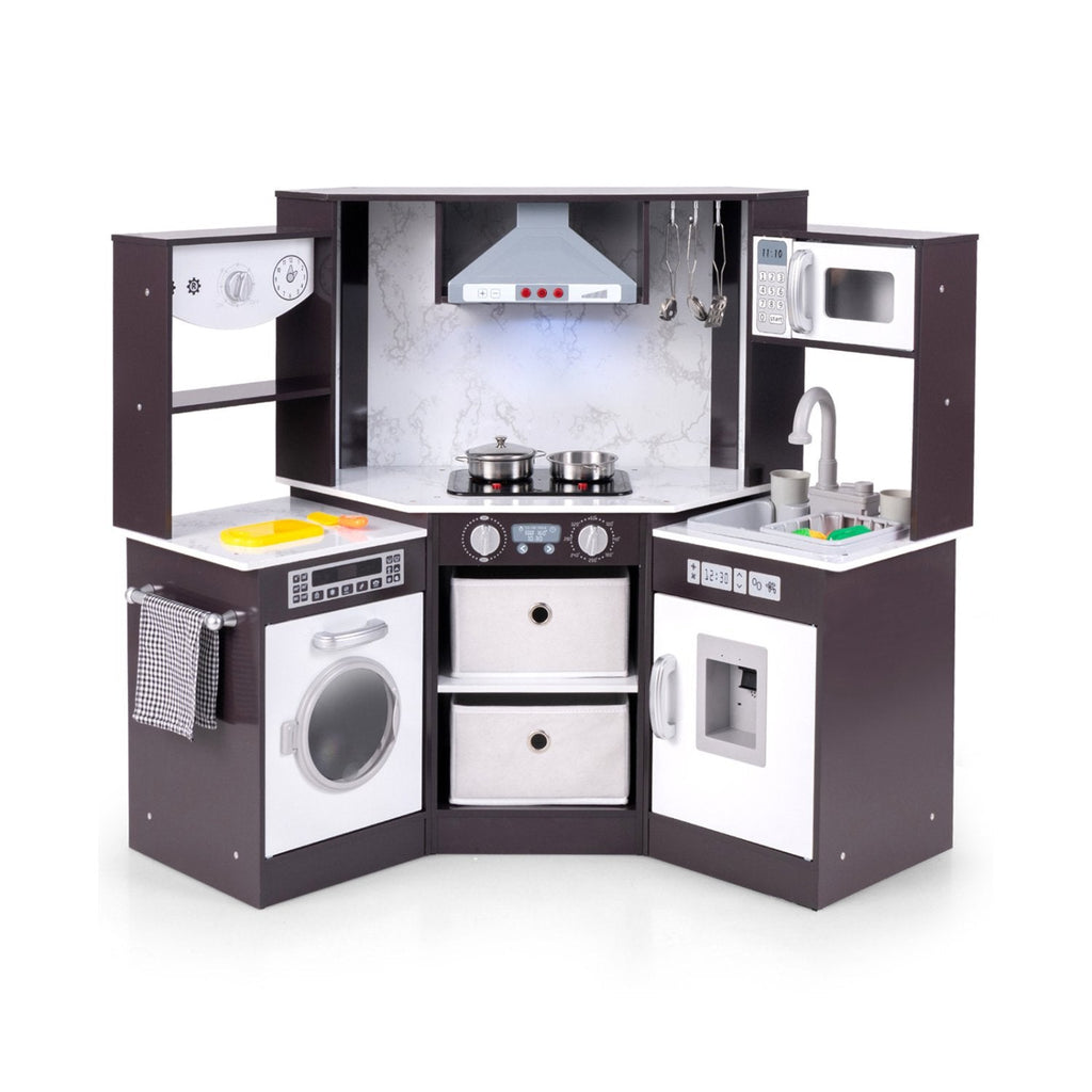 Wooden Kids Play Kitchen Playset with Realistic Lights and Sounds-Coffee