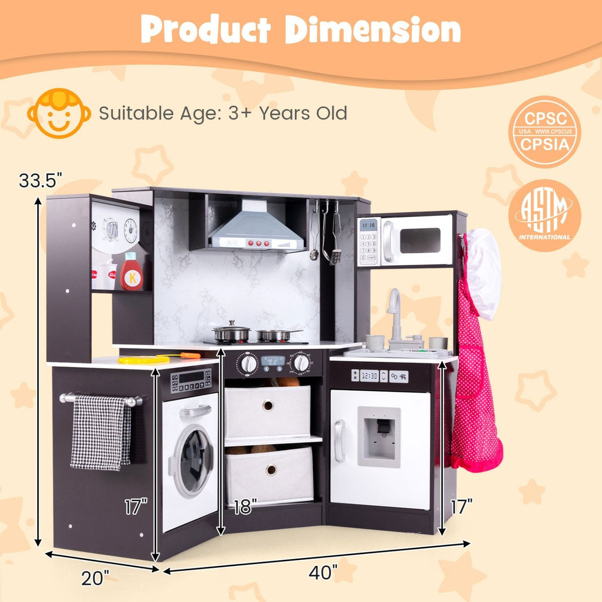 Wooden Kids Play Kitchen Playset with Realistic Lights and Sounds-Coffee