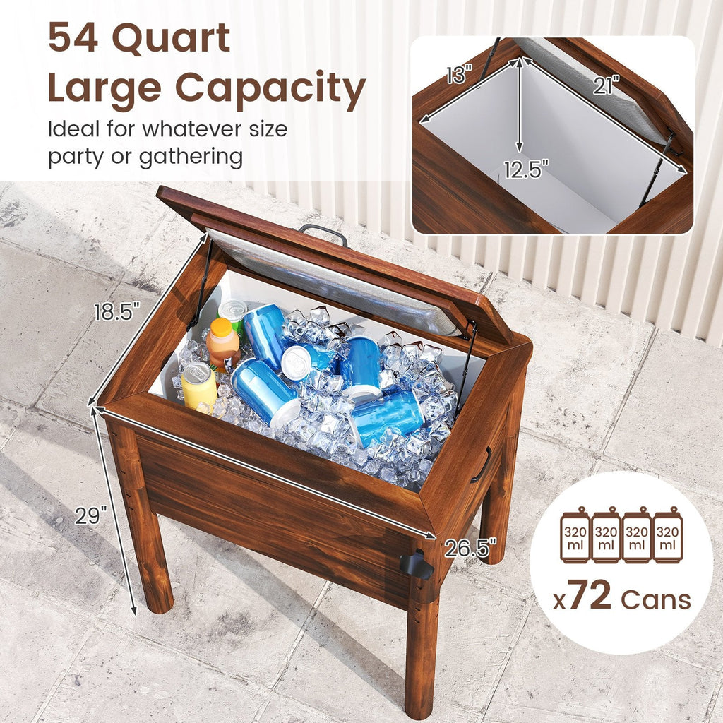 Wooden Patio Cooler with 3 Handles and Bottle Opener-Brown