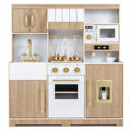 Wooden Play Kitchen with Lights & Sounds and Ice Maker Stove Sink for Toddlers-Natural