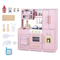 Wooden Play Kitchen with Lights & Sounds and Sink Stove Oven for Kids Ages 3+-Pink