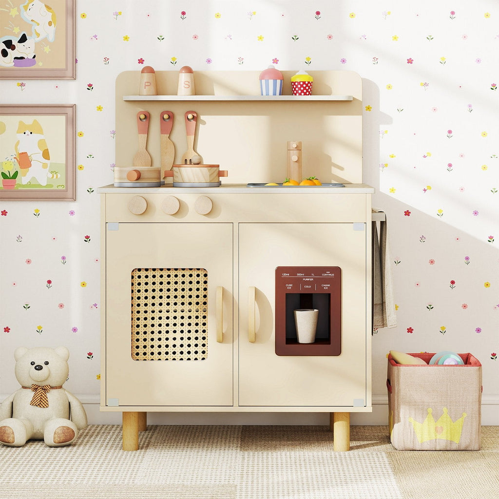 Wooden Pretend Kitchen Playset with Realistic Ice Maker-Yellow