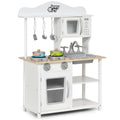 Open Shelf Wooden Play Kitchen for Kids with Removable Sink and Light Up Stove