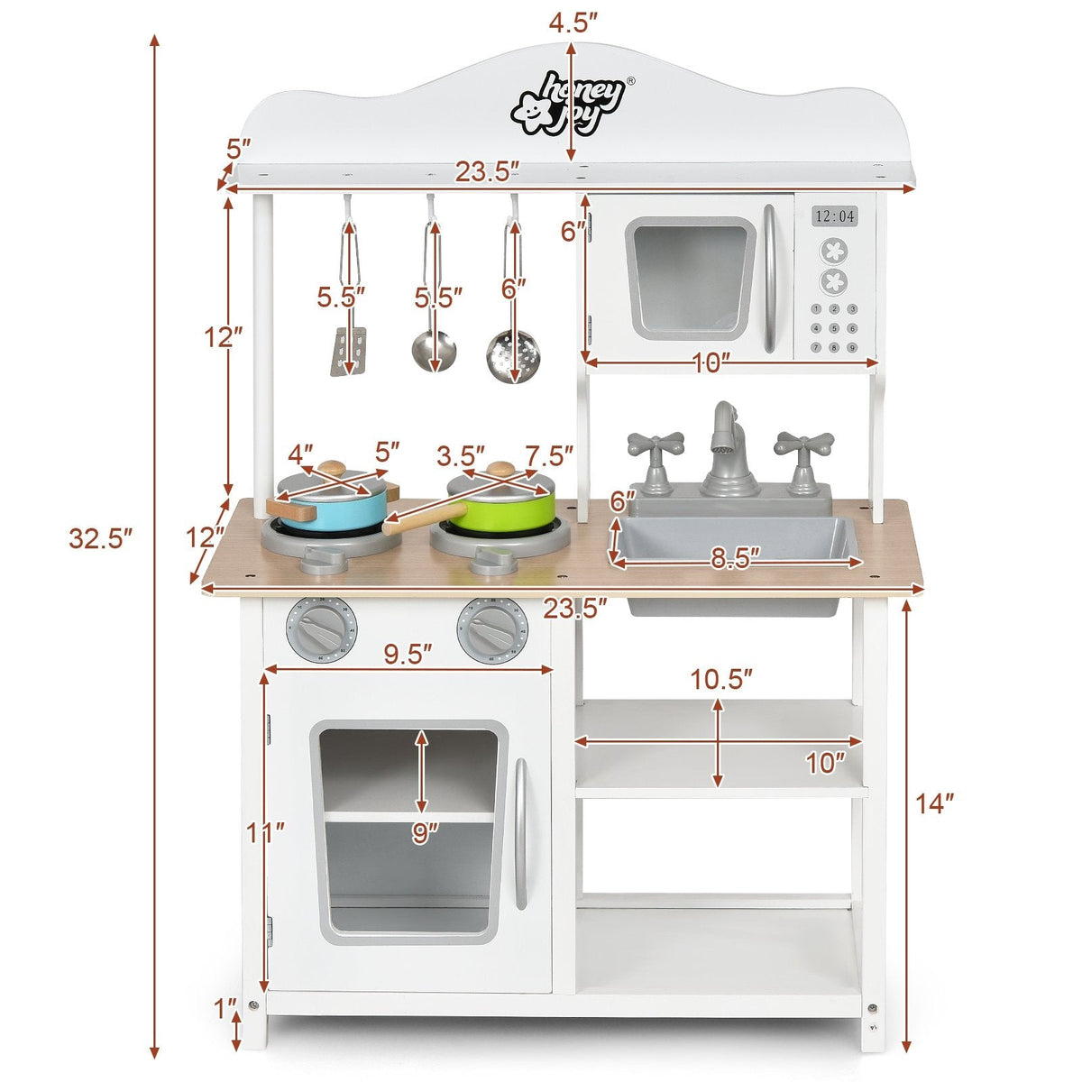 Open Shelf Wooden Play Kitchen for Kids with Removable Sink and Light Up Stove