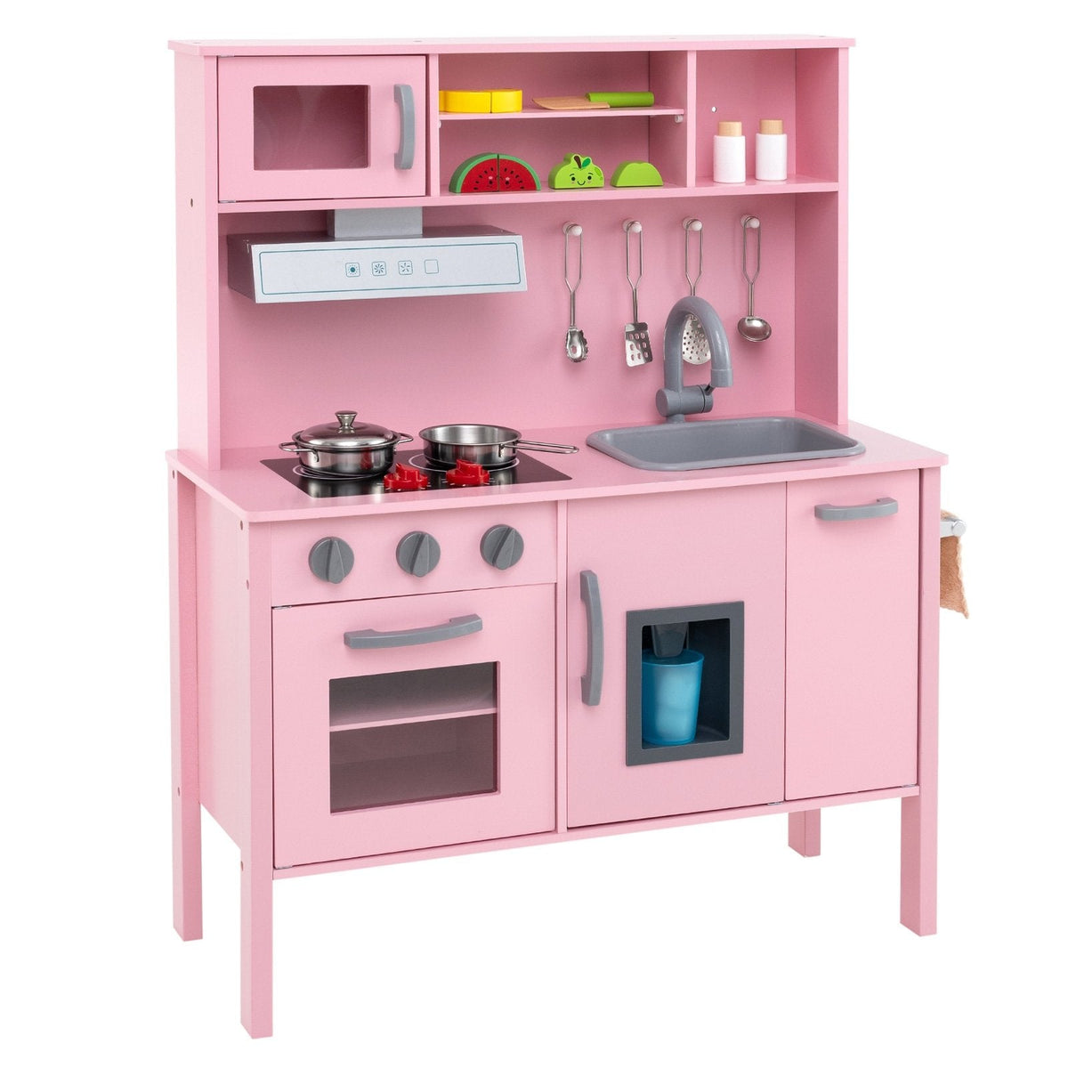 Wooden Pretend Play Kitchen Set for Toddlers-Pink
