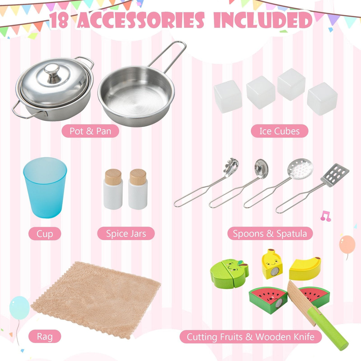 Wooden Pretend Play Kitchen Set for Toddlers-Pink