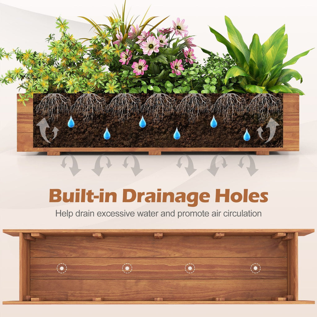 Wooden Raised Garden Bed with Drainage Holes and Liner Elevated Rectangular Planter Box-Orange