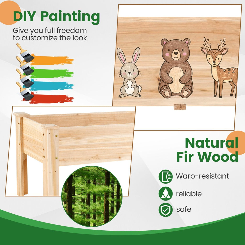Wooden Raised Garden Bed with Legs 175 LBS Heavy-Duty Elevated Planter Box with Drainage Holes-Natural