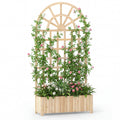 Wooden Raised Garden Bed with Trellis 71 inches Outdoor Planter Box Privacy Screen-Natural