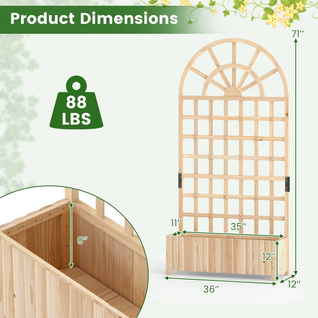 Wooden Raised Garden Bed with Trellis 71 inches Outdoor Planter Box Privacy Screen-Natural