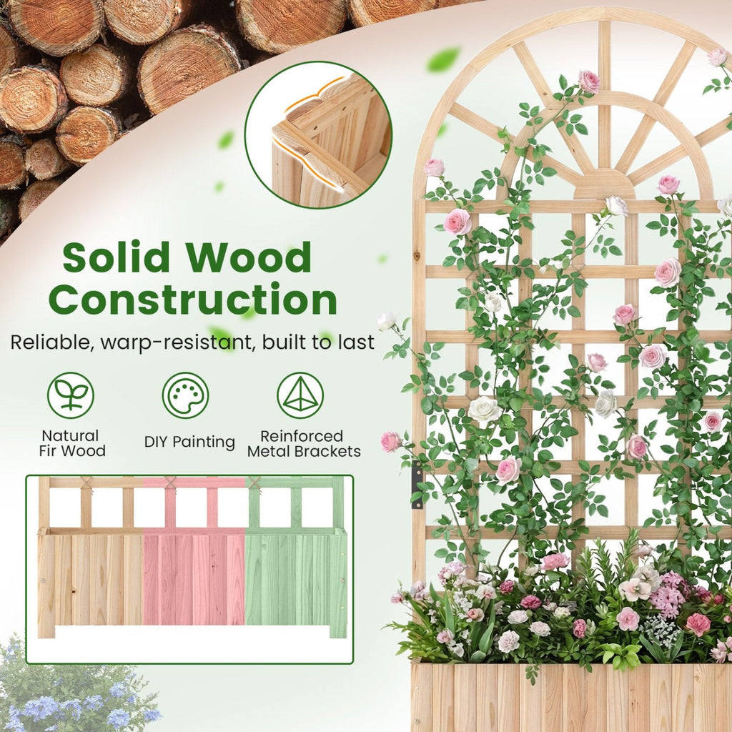 Wooden Raised Garden Bed with Trellis 71 inches Outdoor Planter Box Privacy Screen-Natural