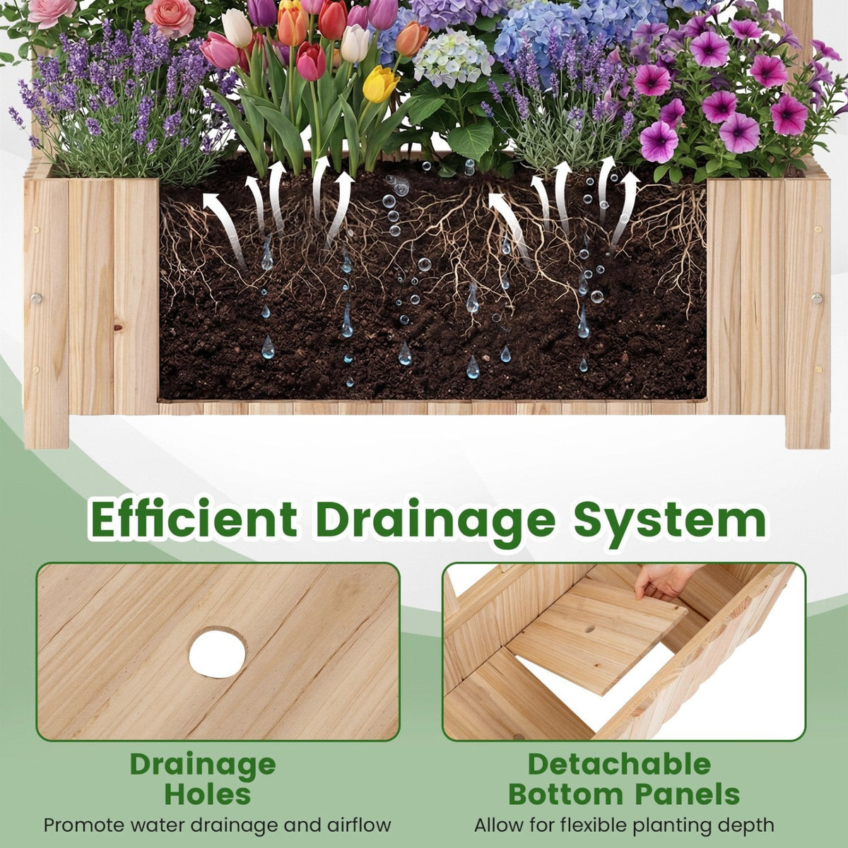 Wooden Raised Garden Bed with Trellis 71 inches Outdoor Planter Box Privacy Screen-Natural