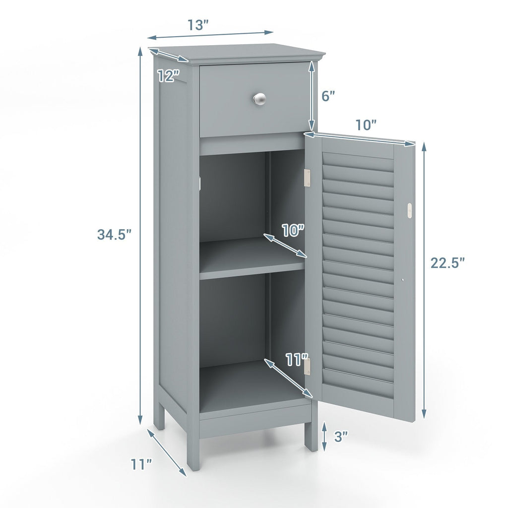 Woodern Bathroom Floor Storage Cabinet with Drawer and Shutter Door-Gray