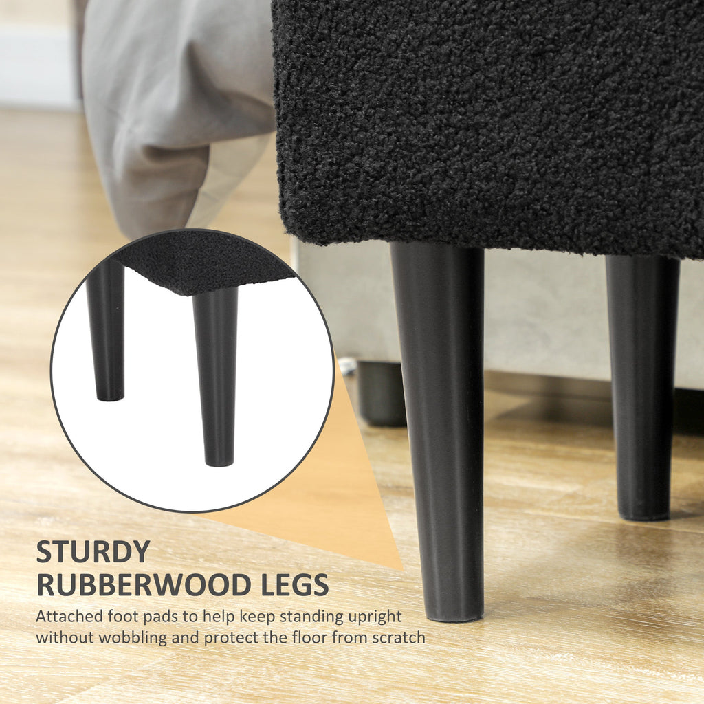 Modern Storage Bench, Ottoman with Storage and Lamb's Wool Upholstery for Living Room, Bedroom, Black