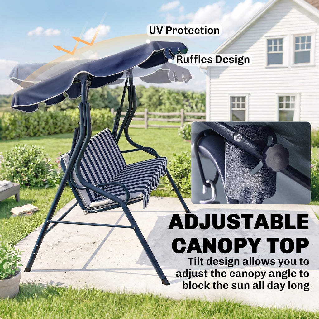 Outdoor Porch Swing with Adjustable Canopy, 3-Seater Patio Swing Chair with Cushion, Black