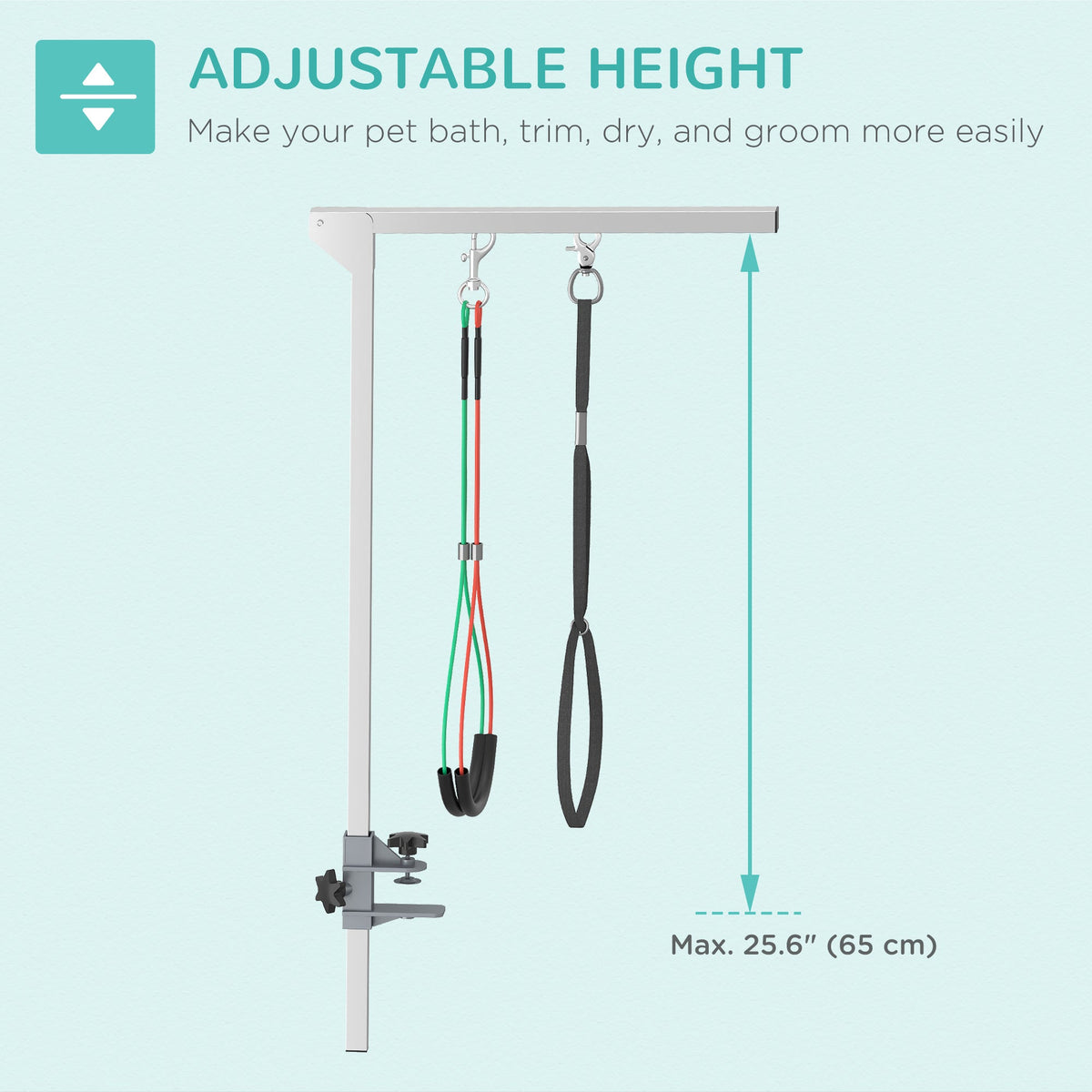 Adjustable Pet Grooming Arm, with Clamp, Haunch Holders & Grooming Loop - Sliver