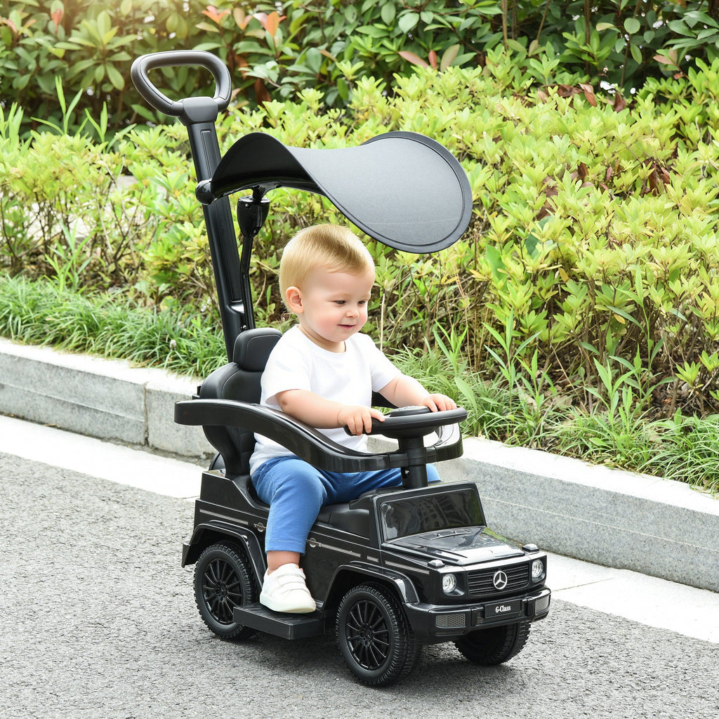 Mercedes-Benz G350 Licensed Push Car, 3-in-1 Toddler Sliding Car with Horn, Steering, Foot Rest, Seat Storage, Black