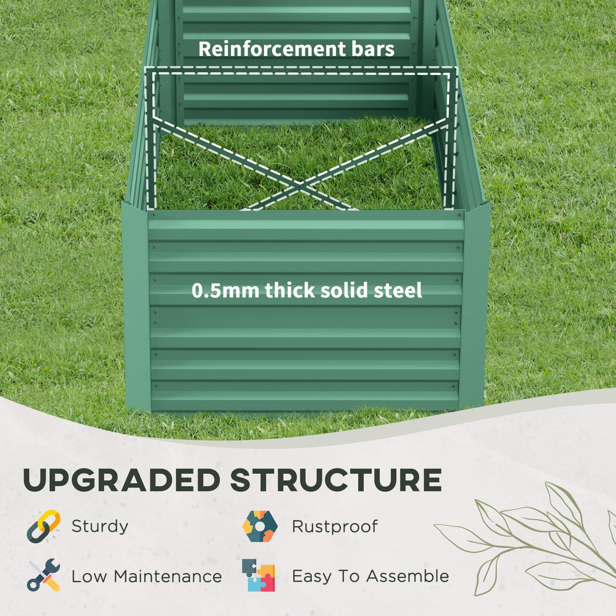 Galvanized Raised Garden Bed, Steel Outdoor Planters with Reinforced Rods, 71" x 35" x 23", Light Green