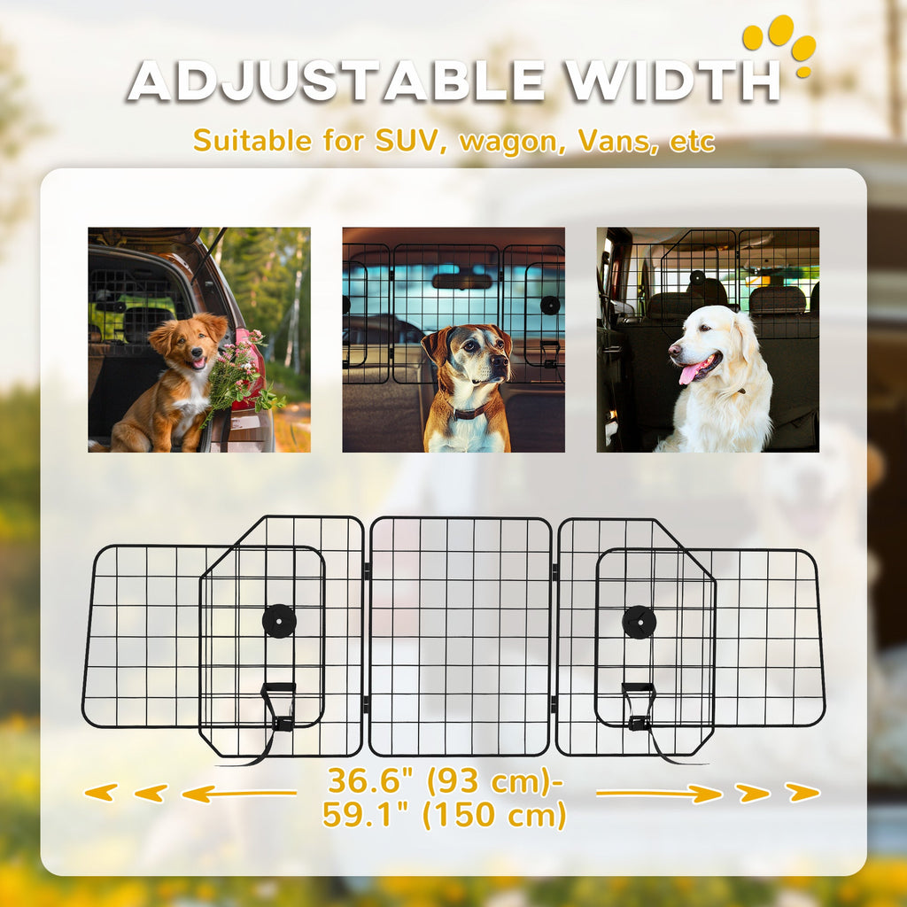 Dog Car Barrier for SUV, Adjustable Car Divider for Trunk Cargo Area, Heavy-Duty Steel Wire Mesh Barrier, Black