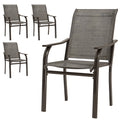 Patio Chairs Set of 4 with Armrest and High Backrest, for Backyard, Balcony, Porch, Poolside, Deck, Garden, Brown